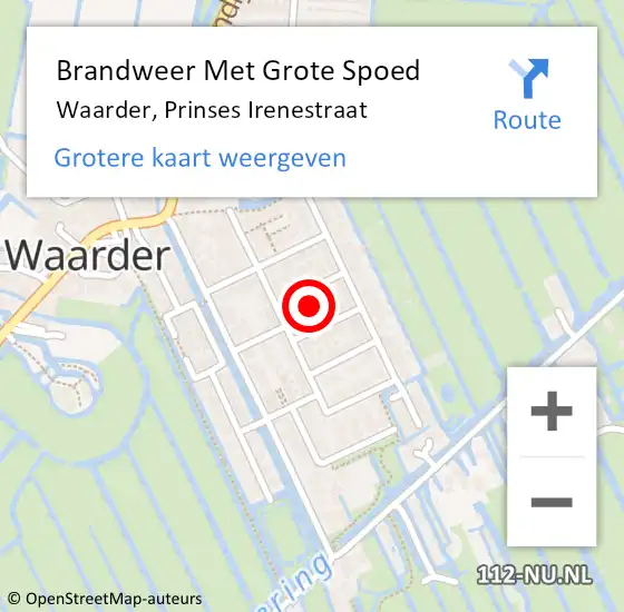 Locatie op kaart van de 112 melding: Brandweer Met Grote Spoed Naar Waarder, Prinses Irenestraat op 2 augustus 2024 12:00