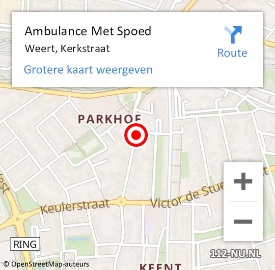 Locatie op kaart van de 112 melding: Ambulance Met Spoed Naar Weert, Kerkstraat op 2 augustus 2024 12:08