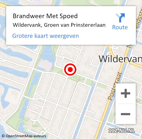 Locatie op kaart van de 112 melding: Brandweer Met Spoed Naar Wildervank, Groen van Prinstererlaan op 2 augustus 2024 12:12