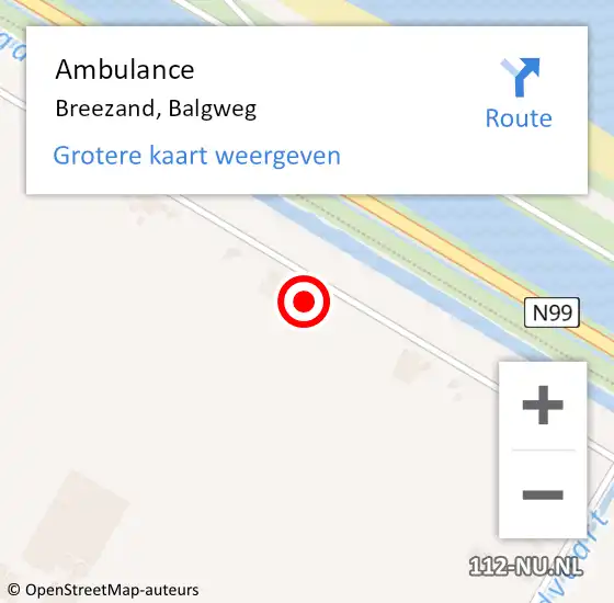 Locatie op kaart van de 112 melding: Ambulance Breezand, Balgweg op 2 augustus 2024 12:13
