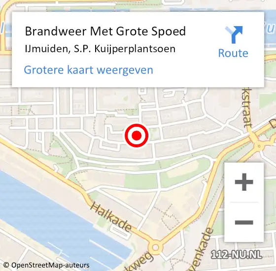 Locatie op kaart van de 112 melding: Brandweer Met Grote Spoed Naar IJmuiden, S.P. Kuijperplantsoen op 2 augustus 2024 12:21