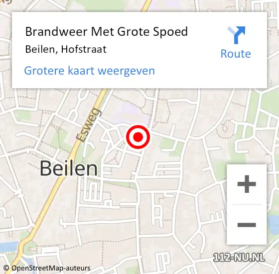 Locatie op kaart van de 112 melding: Brandweer Met Grote Spoed Naar Beilen, Hofstraat op 2 augustus 2024 12:22