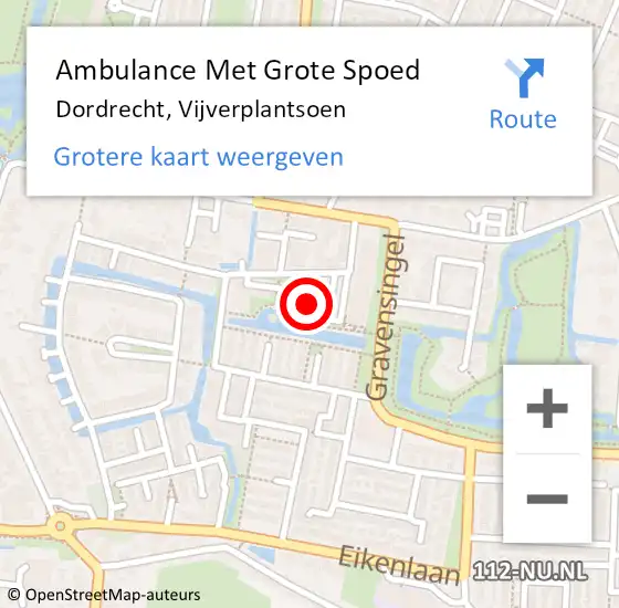 Locatie op kaart van de 112 melding: Ambulance Met Grote Spoed Naar Dordrecht, Vijverplantsoen op 2 augustus 2024 12:22