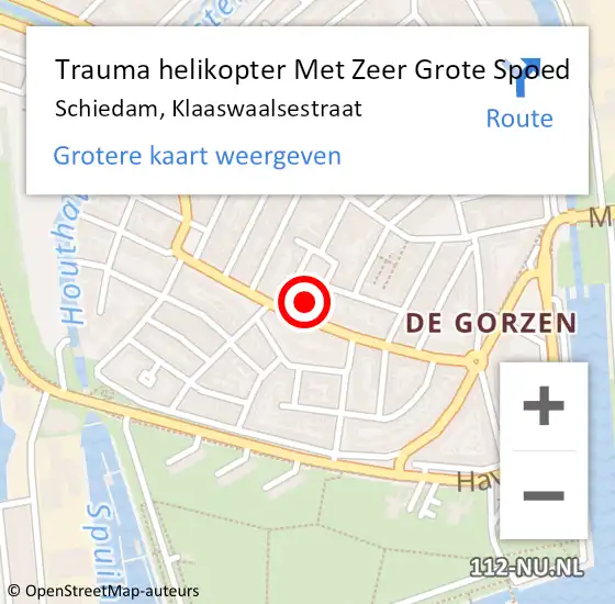 Locatie op kaart van de 112 melding: Trauma helikopter Met Zeer Grote Spoed Naar Schiedam, Klaaswaalsestraat op 2 augustus 2024 12:28