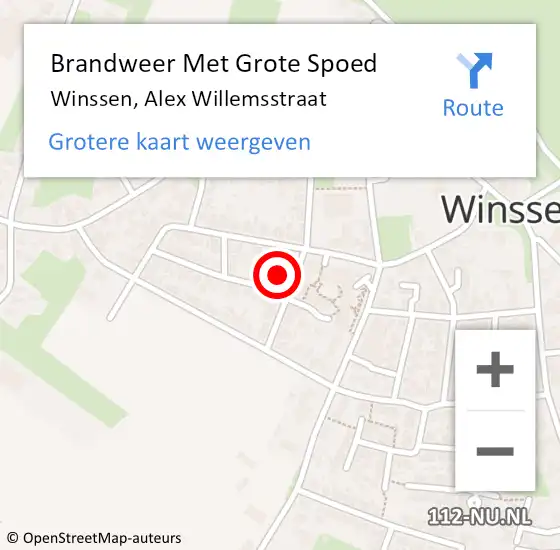 Locatie op kaart van de 112 melding: Brandweer Met Grote Spoed Naar Winssen, Alex Willemsstraat op 2 augustus 2024 12:30