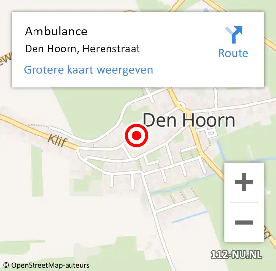 Locatie op kaart van de 112 melding: Ambulance Den Hoorn, Herenstraat op 2 augustus 2024 12:38