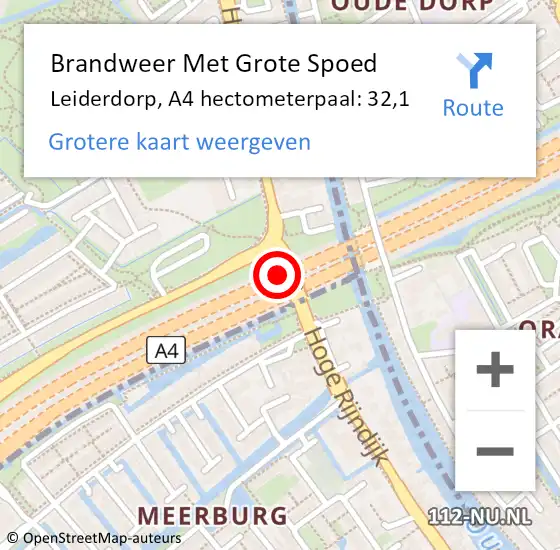 Locatie op kaart van de 112 melding: Brandweer Met Grote Spoed Naar Leiderdorp, A4 hectometerpaal: 32,1 op 2 augustus 2024 12:42