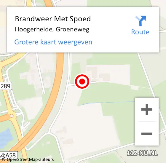 Locatie op kaart van de 112 melding: Brandweer Met Spoed Naar Hoogerheide, Groeneweg op 2 augustus 2024 12:48