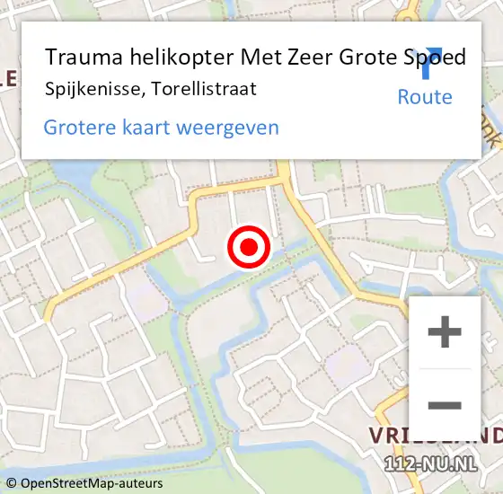 Locatie op kaart van de 112 melding: Trauma helikopter Met Zeer Grote Spoed Naar Spijkenisse, Torellistraat op 2 augustus 2024 12:50