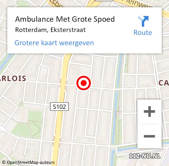 Locatie op kaart van de 112 melding: Ambulance Met Grote Spoed Naar Rotterdam, Eksterstraat op 2 augustus 2024 12:52