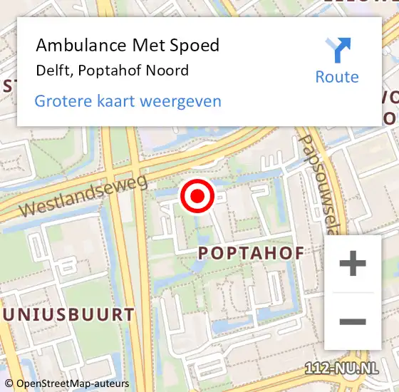 Locatie op kaart van de 112 melding: Ambulance Met Spoed Naar Delft, Poptahof Noord op 2 augustus 2024 13:03