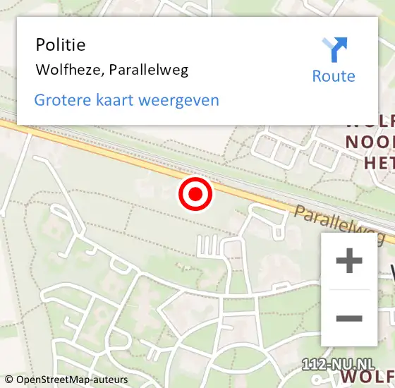 Locatie op kaart van de 112 melding: Politie Wolfheze, Parallelweg op 2 augustus 2024 13:07