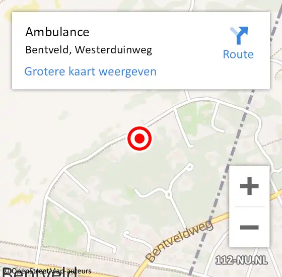 Locatie op kaart van de 112 melding: Ambulance Bentveld, Westerduinweg op 2 augustus 2024 13:07