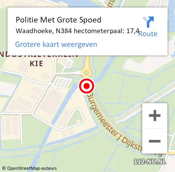 Locatie op kaart van de 112 melding: Politie Met Grote Spoed Naar Waadhoeke, N384 hectometerpaal: 17,4 op 2 augustus 2024 13:29