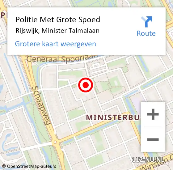 Locatie op kaart van de 112 melding: Politie Met Grote Spoed Naar Rijswijk, Minister Talmalaan op 2 augustus 2024 13:29