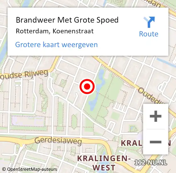 Locatie op kaart van de 112 melding: Brandweer Met Grote Spoed Naar Rotterdam, Koenenstraat op 2 augustus 2024 13:44
