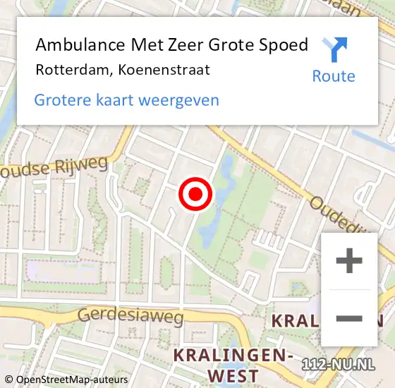 Locatie op kaart van de 112 melding: Ambulance Met Zeer Grote Spoed Naar Rotterdam, Koenenstraat op 2 augustus 2024 13:44