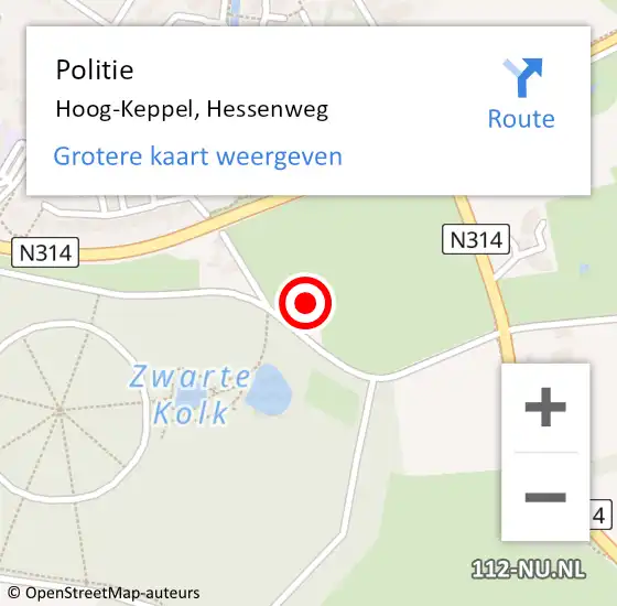 Locatie op kaart van de 112 melding: Politie Hoog-Keppel, Hessenweg op 2 augustus 2024 13:50