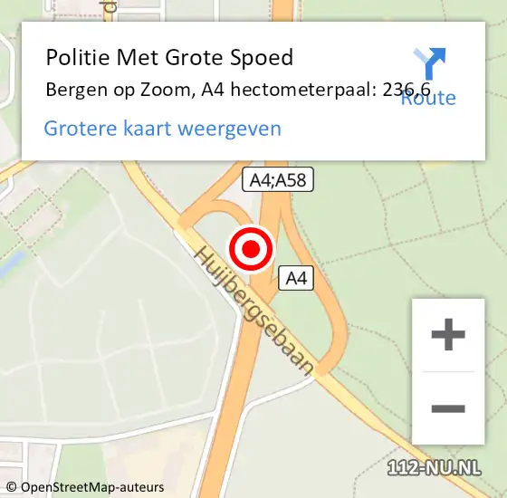 Locatie op kaart van de 112 melding: Politie Met Grote Spoed Naar Bergen op Zoom, A4 hectometerpaal: 236,6 op 2 augustus 2024 14:00