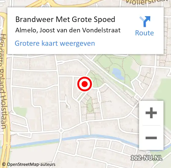 Locatie op kaart van de 112 melding: Brandweer Met Grote Spoed Naar Almelo, Joost van den Vondelstraat op 2 augustus 2024 14:01