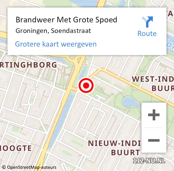 Locatie op kaart van de 112 melding: Brandweer Met Grote Spoed Naar Groningen, Soendastraat op 2 augustus 2024 14:03