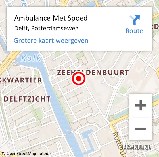 Locatie op kaart van de 112 melding: Ambulance Met Spoed Naar Delft, Rotterdamseweg op 2 augustus 2024 14:03