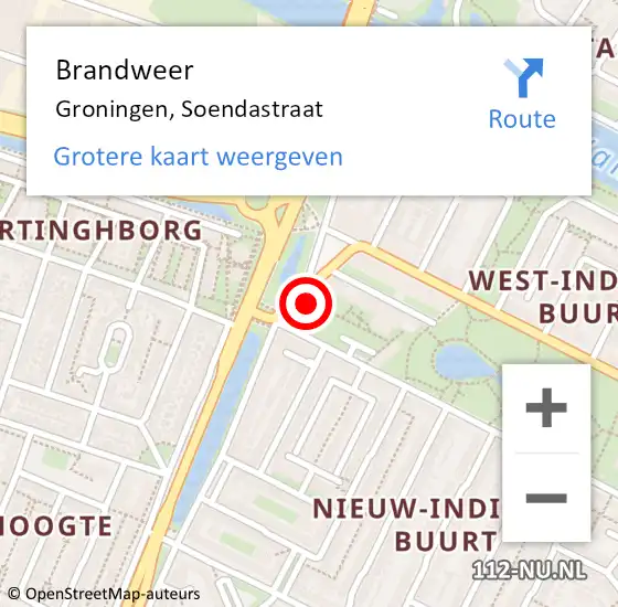 Locatie op kaart van de 112 melding: Brandweer Groningen, Soendastraat op 2 augustus 2024 14:04