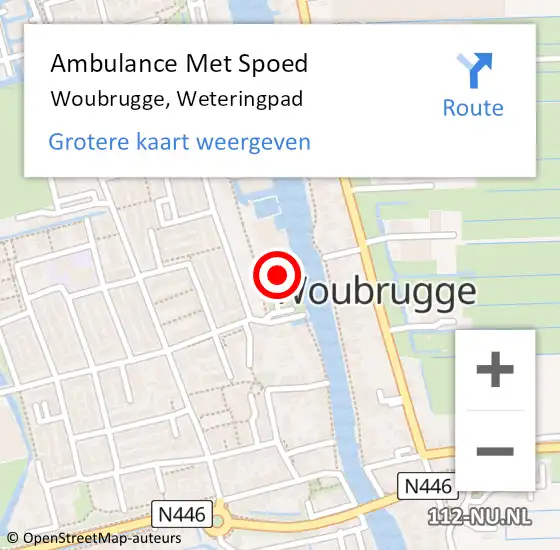 Locatie op kaart van de 112 melding: Ambulance Met Spoed Naar Woubrugge, Weteringpad op 2 augustus 2024 14:06