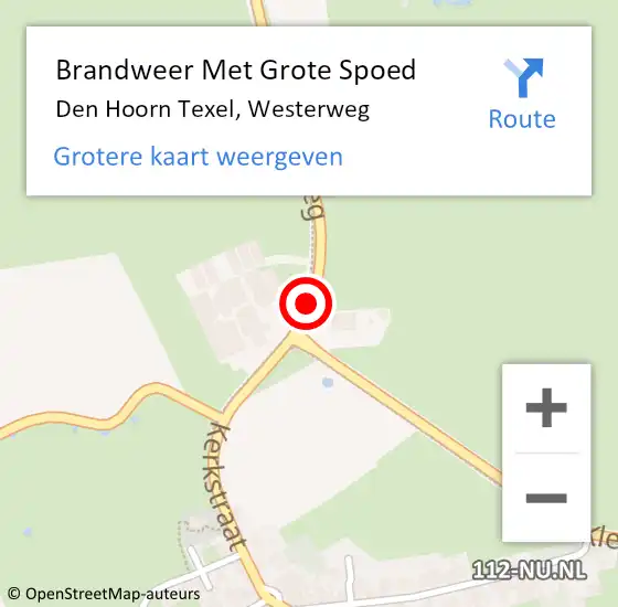 Locatie op kaart van de 112 melding: Brandweer Met Grote Spoed Naar Den Hoorn Texel, Westerweg op 15 oktober 2014 07:45