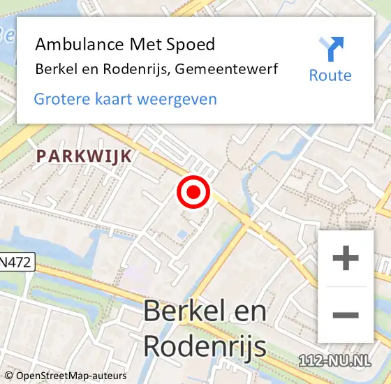 Locatie op kaart van de 112 melding: Ambulance Met Spoed Naar Berkel en Rodenrijs, Gemeentewerf op 2 augustus 2024 14:44