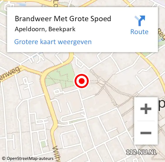 Locatie op kaart van de 112 melding: Brandweer Met Grote Spoed Naar Apeldoorn, Beekpark op 2 augustus 2024 15:00