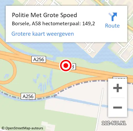 Locatie op kaart van de 112 melding: Politie Met Grote Spoed Naar Borsele, A58 hectometerpaal: 149,2 op 2 augustus 2024 15:01