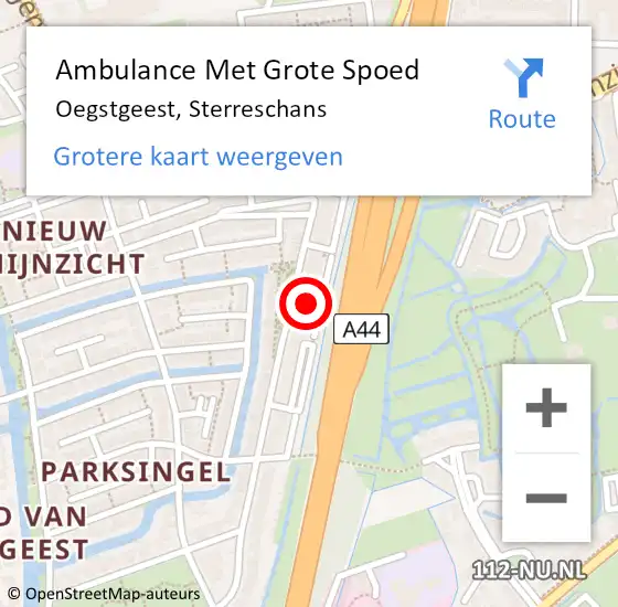 Locatie op kaart van de 112 melding: Ambulance Met Grote Spoed Naar Oegstgeest, Sterreschans op 2 augustus 2024 15:02