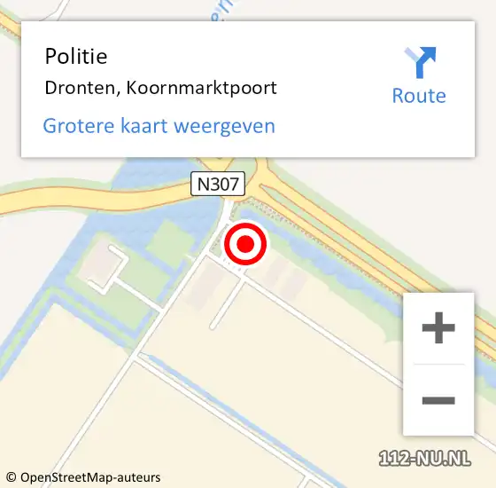 Locatie op kaart van de 112 melding: Politie Dronten, Koornmarktpoort op 2 augustus 2024 15:07