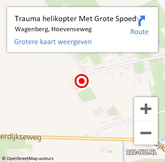 Locatie op kaart van de 112 melding: Trauma helikopter Met Grote Spoed Naar Wagenberg, Hoevenseweg op 2 augustus 2024 15:13