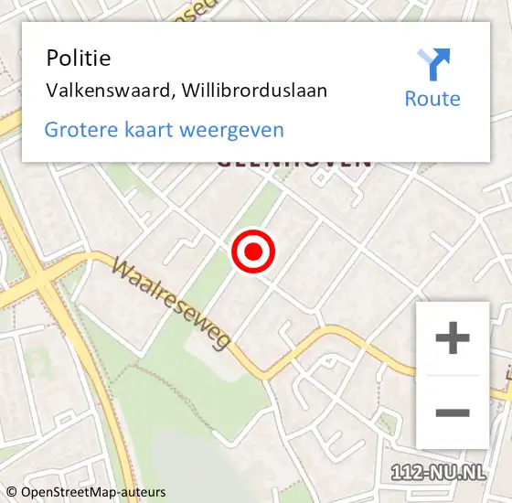 Locatie op kaart van de 112 melding: Politie Valkenswaard, Willibrorduslaan op 2 augustus 2024 15:23