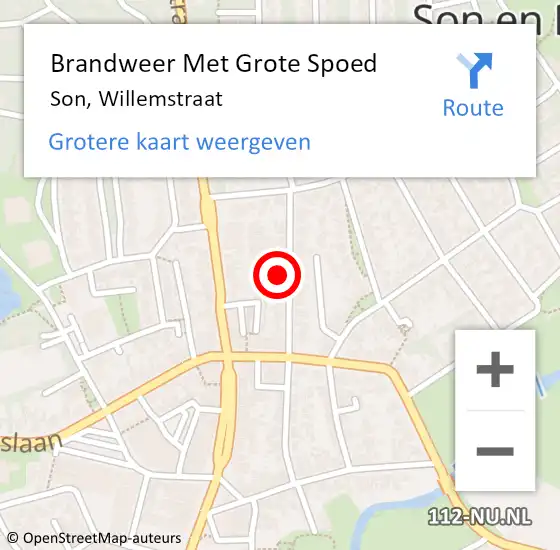 Locatie op kaart van de 112 melding: Brandweer Met Grote Spoed Naar Son, Willemstraat op 2 augustus 2024 15:26