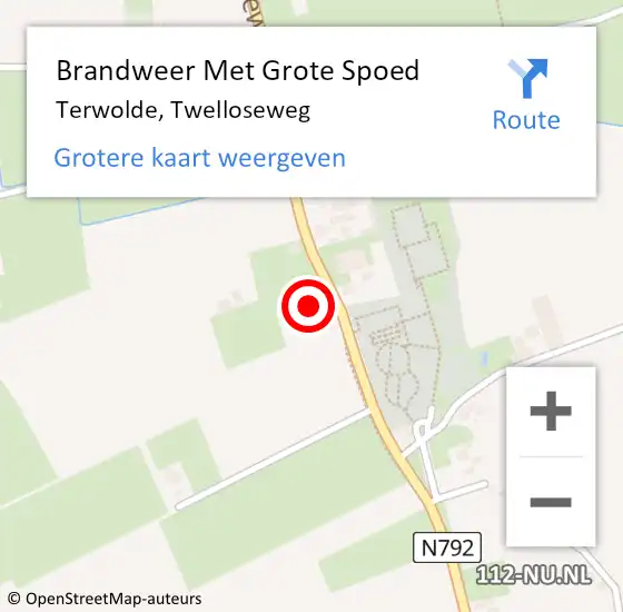 Locatie op kaart van de 112 melding: Brandweer Met Grote Spoed Naar Terwolde, Twelloseweg op 2 augustus 2024 15:27