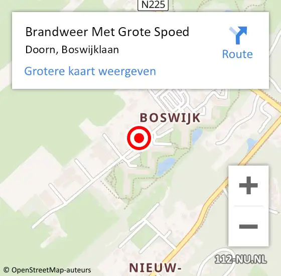 Locatie op kaart van de 112 melding: Brandweer Met Grote Spoed Naar Doorn, Boswijklaan op 2 augustus 2024 15:36