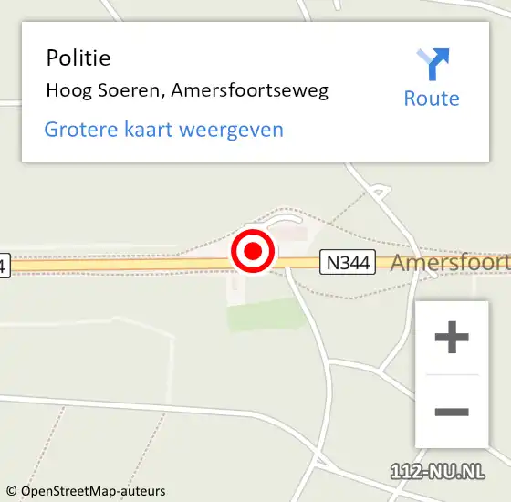 Locatie op kaart van de 112 melding: Politie Hoog Soeren, Amersfoortseweg op 2 augustus 2024 15:36