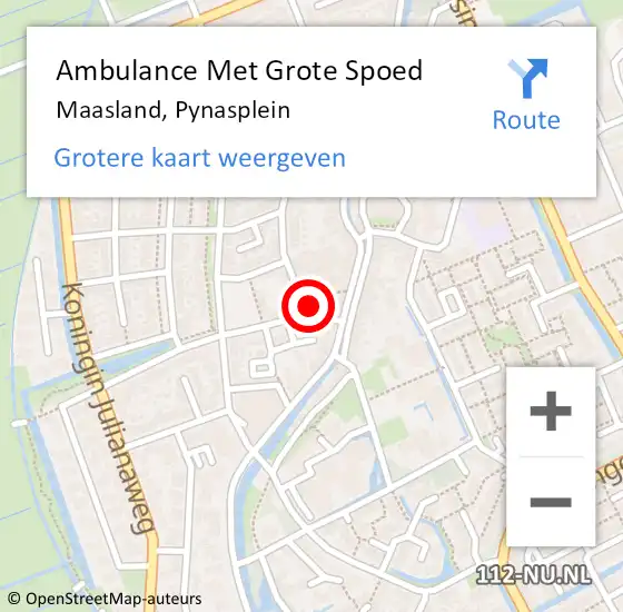 Locatie op kaart van de 112 melding: Ambulance Met Grote Spoed Naar Maasland, Pynasplein op 2 augustus 2024 15:50