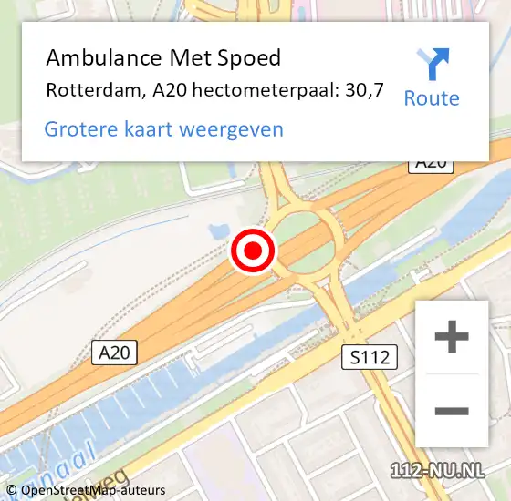Locatie op kaart van de 112 melding: Ambulance Met Spoed Naar Rotterdam, A20 hectometerpaal: 30,7 op 2 augustus 2024 16:09