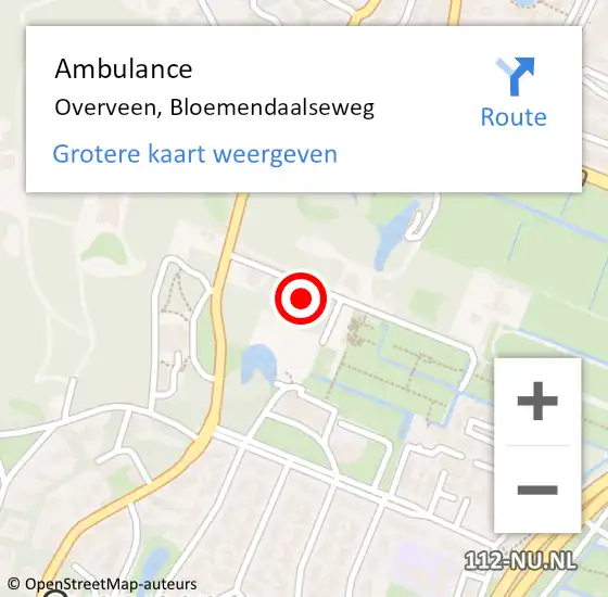 Locatie op kaart van de 112 melding: Ambulance Overveen, Bloemendaalseweg op 2 augustus 2024 16:20