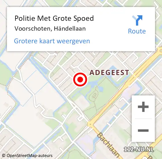 Locatie op kaart van de 112 melding: Politie Met Grote Spoed Naar Voorschoten, Händellaan op 2 augustus 2024 16:54