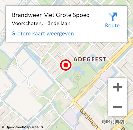 Locatie op kaart van de 112 melding: Brandweer Met Grote Spoed Naar Voorschoten, Händellaan op 2 augustus 2024 16:56