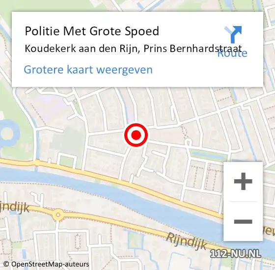 Locatie op kaart van de 112 melding: Politie Met Grote Spoed Naar Koudekerk aan den Rijn, Prins Bernhardstraat op 2 augustus 2024 16:57