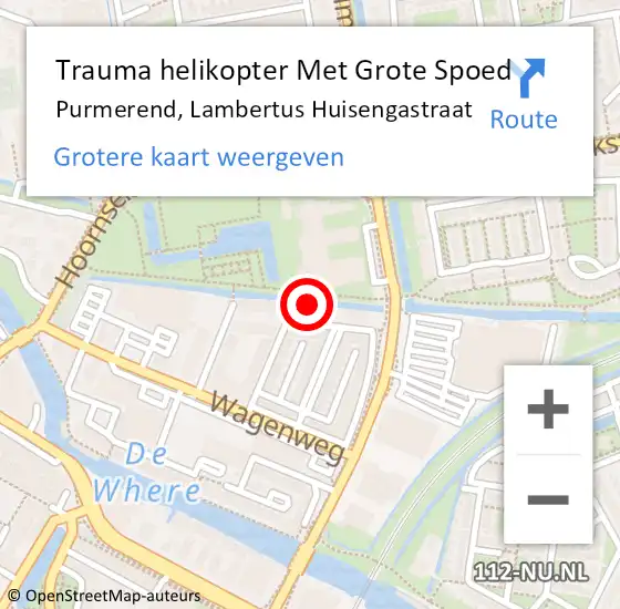 Locatie op kaart van de 112 melding: Trauma helikopter Met Grote Spoed Naar Purmerend, Lambertus Huisengastraat op 2 augustus 2024 17:25