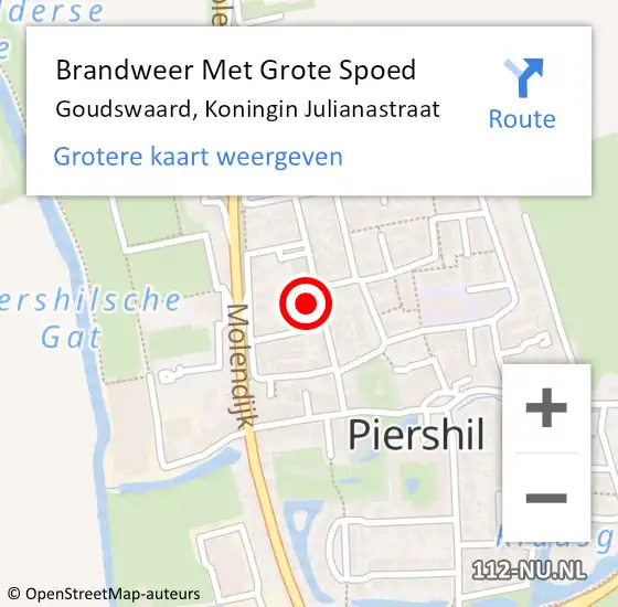 Locatie op kaart van de 112 melding: Brandweer Met Grote Spoed Naar Goudswaard, Koningin Julianastraat op 2 augustus 2024 17:41