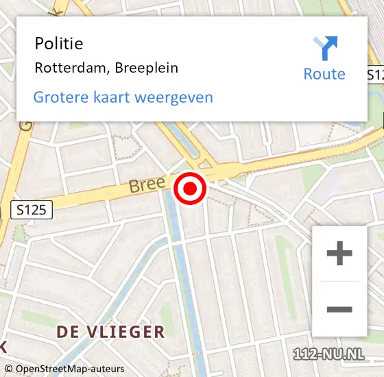 Locatie op kaart van de 112 melding: Politie Rotterdam, Breeplein op 2 augustus 2024 17:47