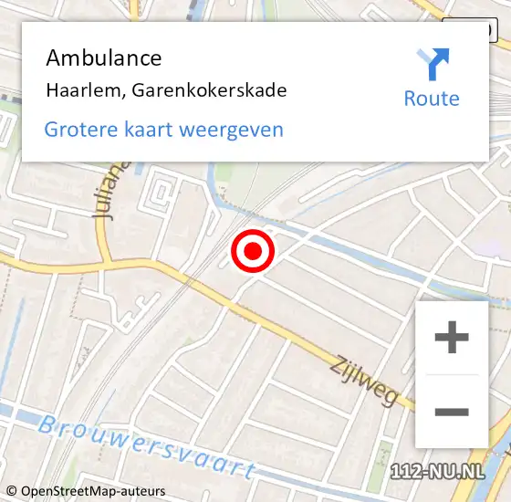 Locatie op kaart van de 112 melding: Ambulance Haarlem, Garenkokerskade op 2 augustus 2024 18:06